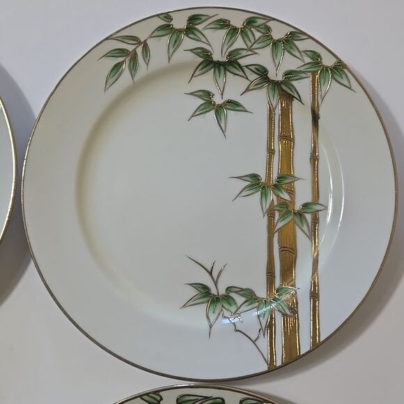 Hand Painted Bambo Plates Occupied Japan Set of 4 Mame-Zara Appetizer Dessert - Picture 6 of 16